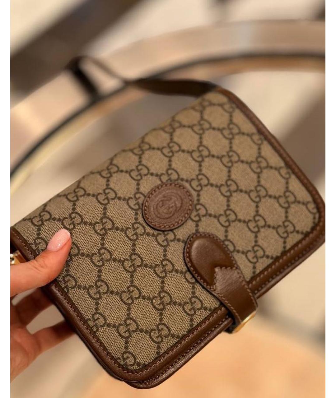 GUCCI Коричневая сумка через плечо из канвы, фото 2