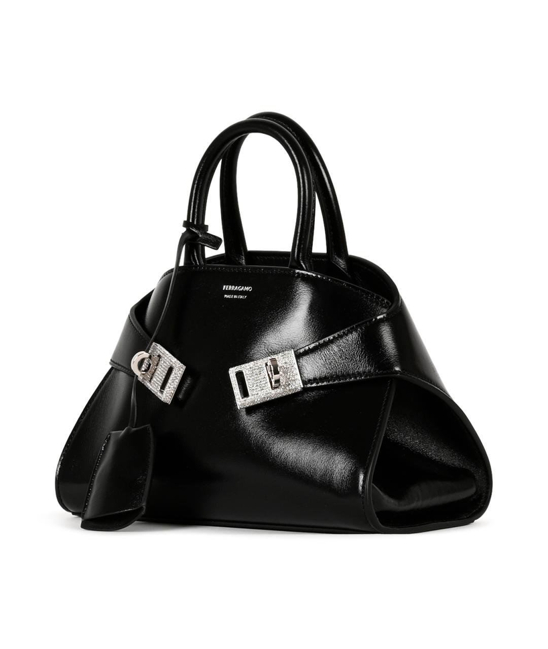 FERRAGAMO Черная кожаная сумка тоут, фото 2