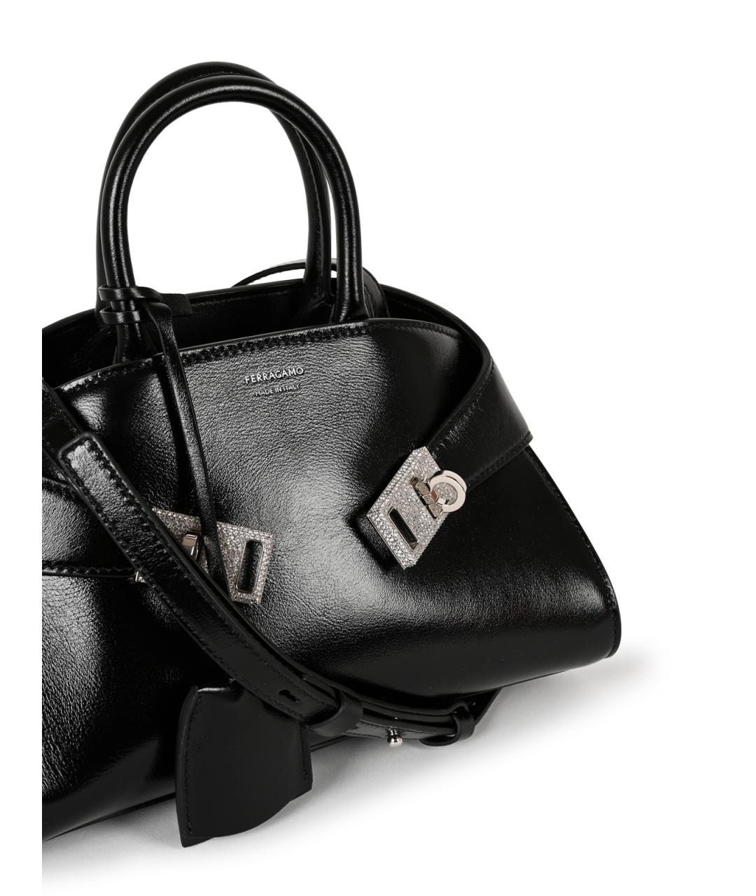 FERRAGAMO Черная кожаная сумка тоут, фото 4