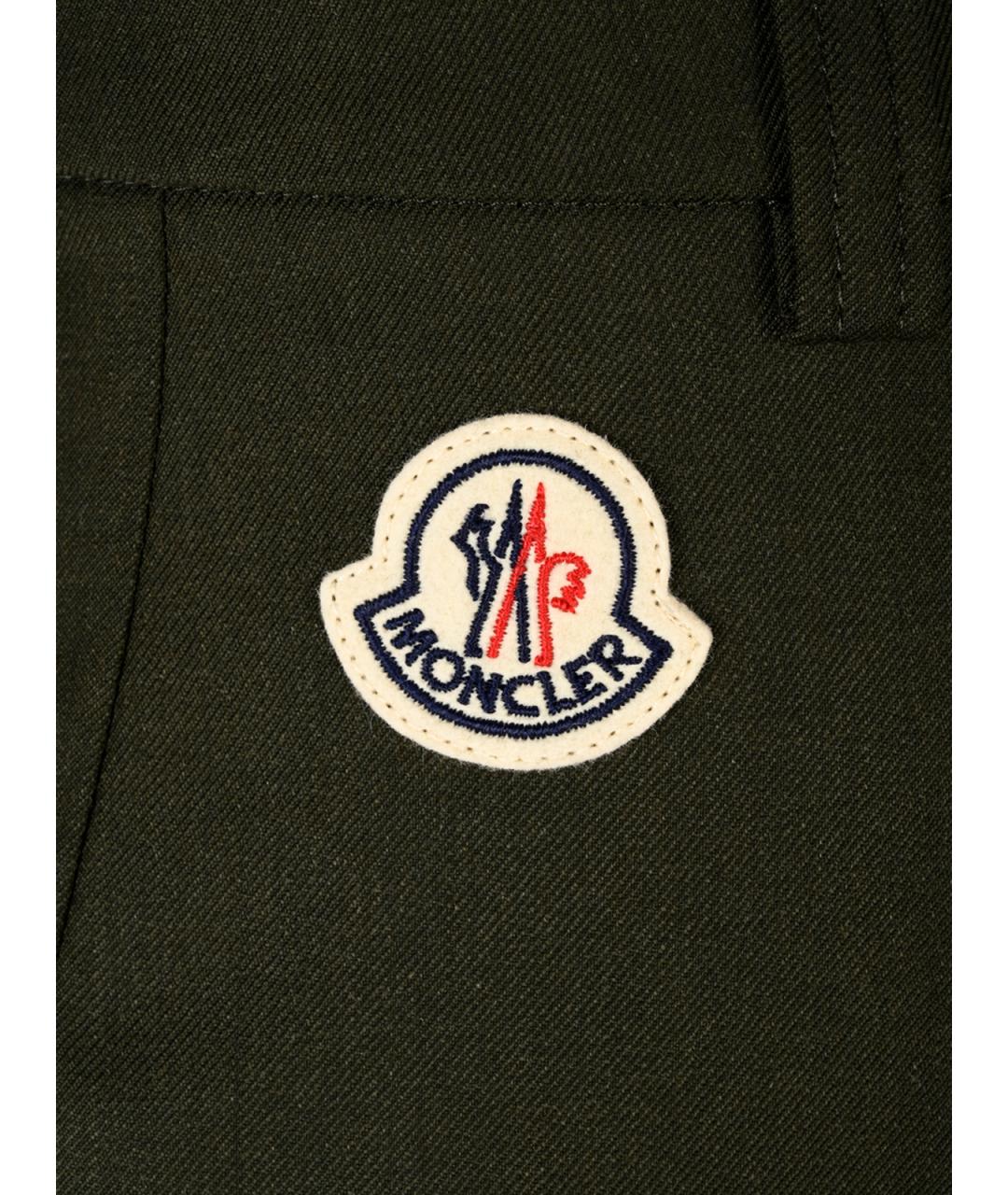 MONCLER Зеленые шерстяные прямые брюки, фото 3