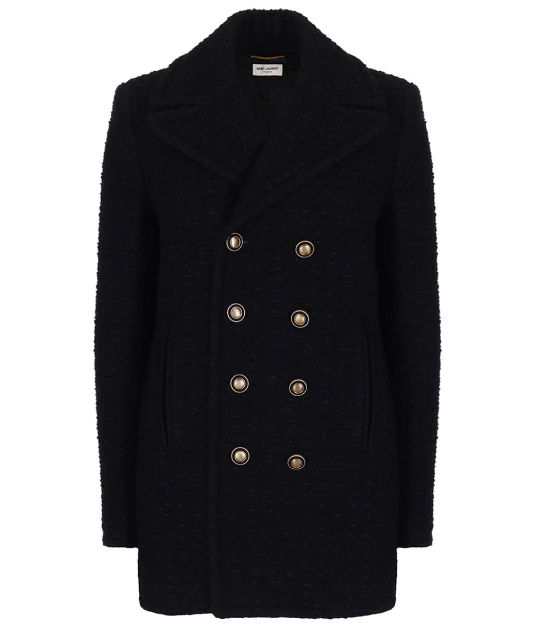 SAINT LAURENT Черное шерстяное пальто, фото 1