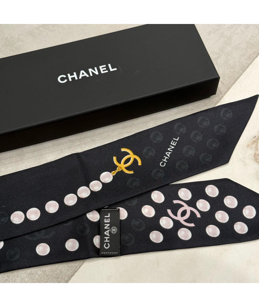 CHANEL Черный шелковый платок, фото 2