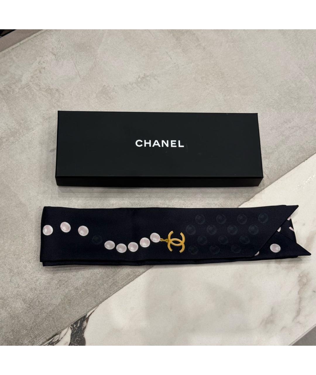 CHANEL Черный шелковый платок, фото 5