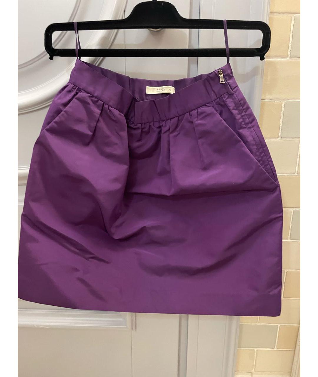 PRADA Фиолетовая шелковая юбка мини, фото 3