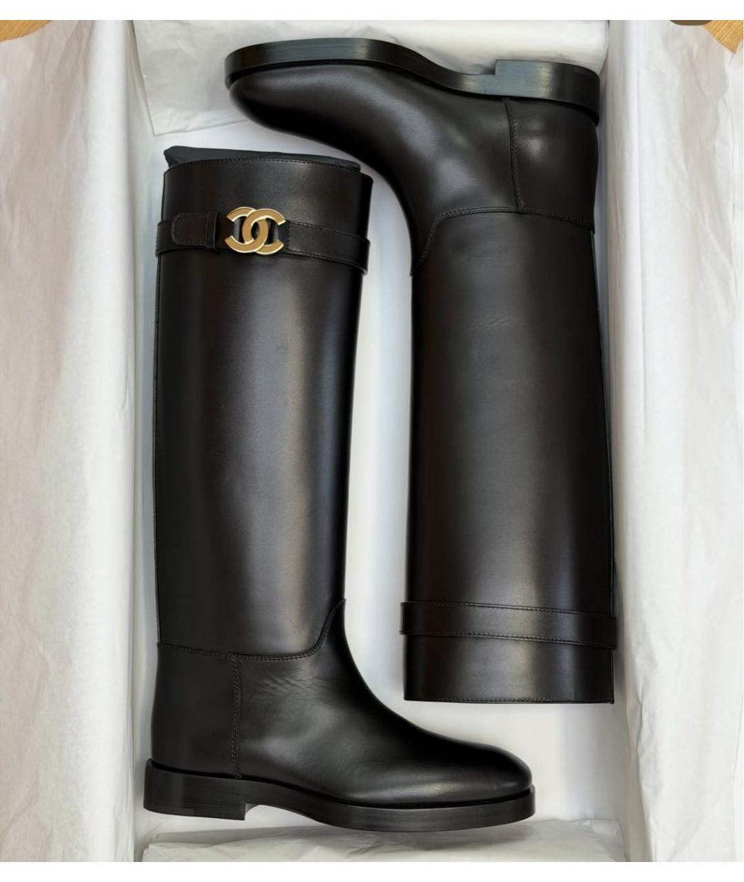 CHANEL Черные кожаные сапоги, фото 3