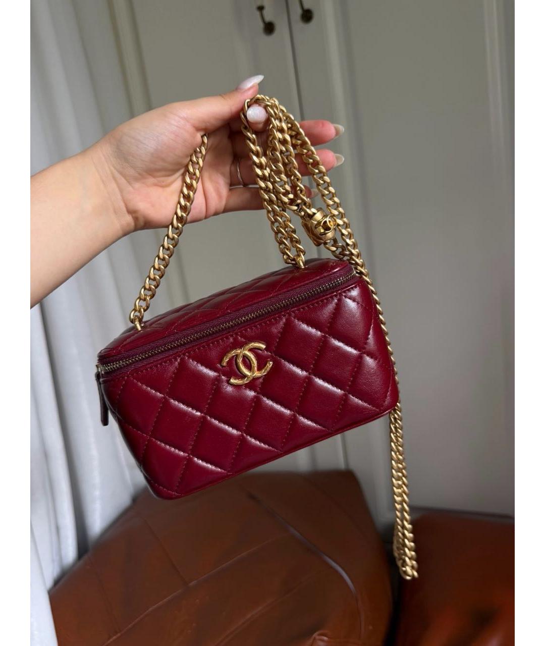 CHANEL Бордовая кожаная сумка через плечо, фото 8