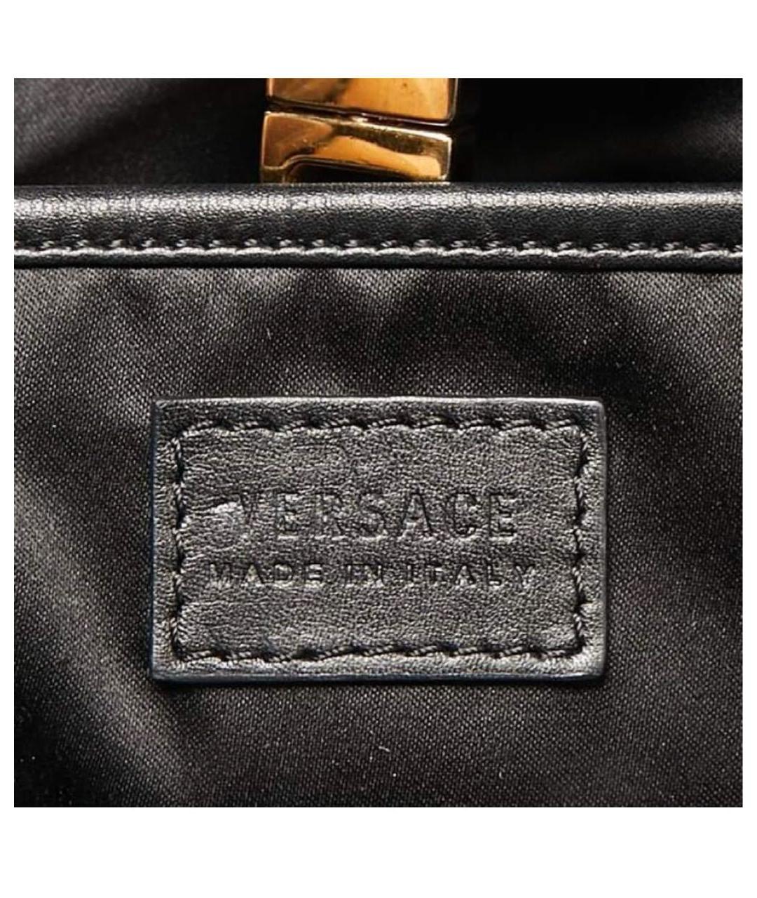 VERSACE Черная кожаная сумка с короткими ручками, фото 4