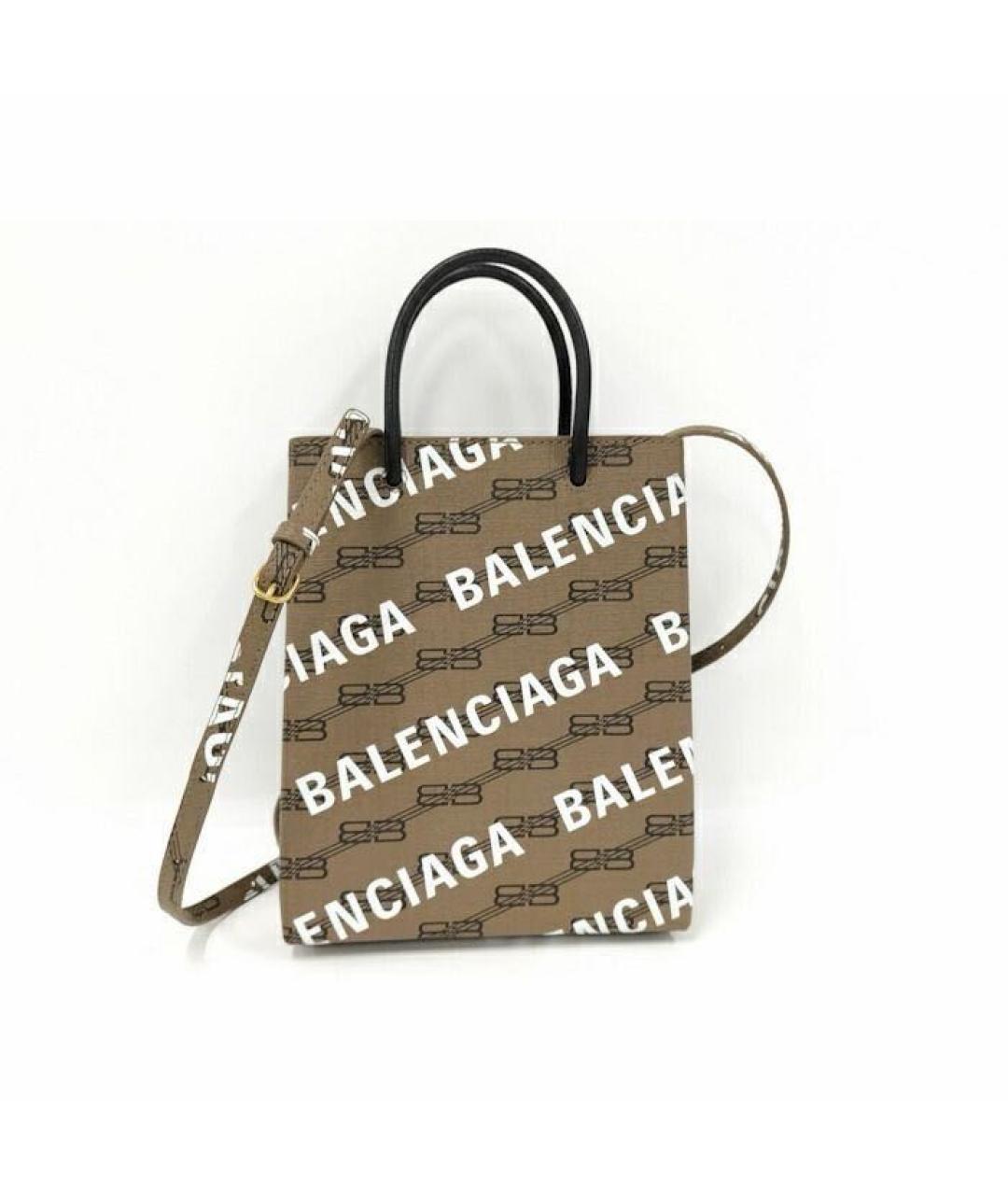 BALENCIAGA Коричневая сумка с короткими ручками из канвы, фото 8