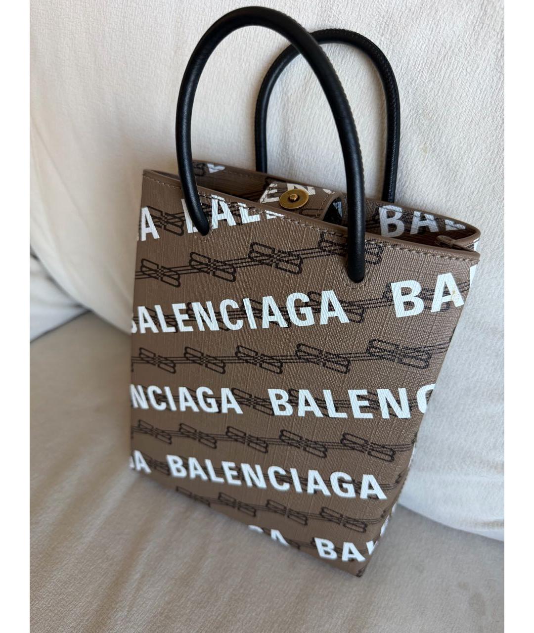 BALENCIAGA Коричневая сумка с короткими ручками из канвы, фото 4