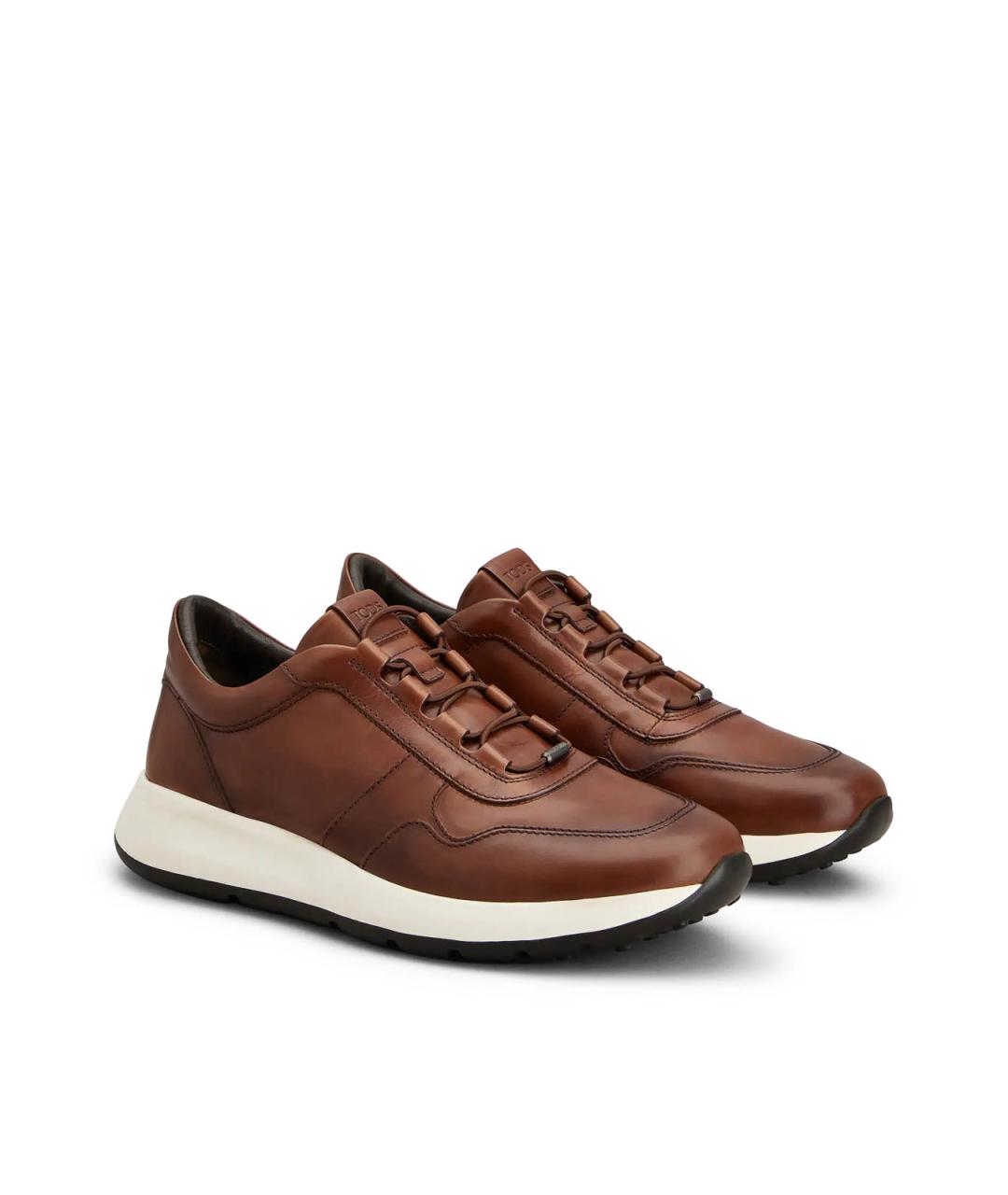 TOD'S Коричневые кожаные низкие кроссовки / кеды, фото 2