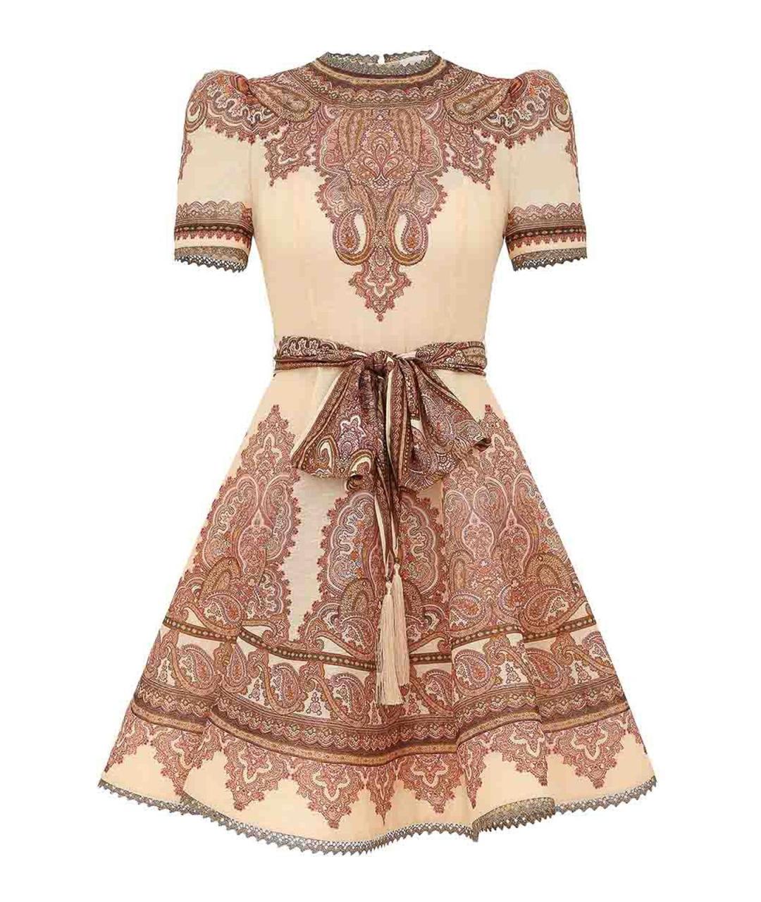 ZIMMERMANN Бежевое льняное повседневное платье, фото 1
