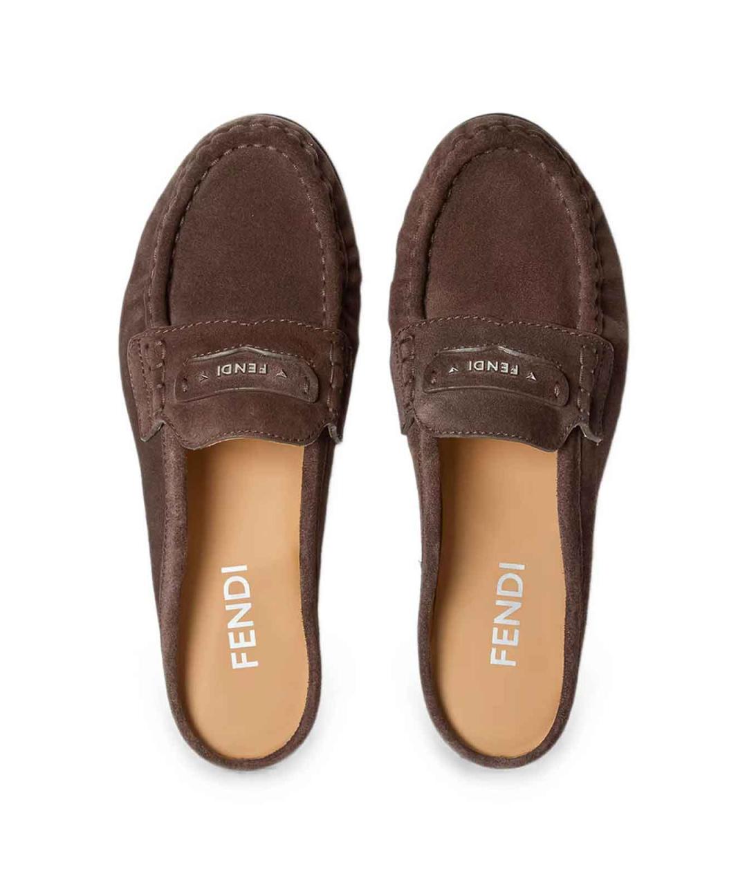 FENDI Коричневые замшевые мюли, фото 3