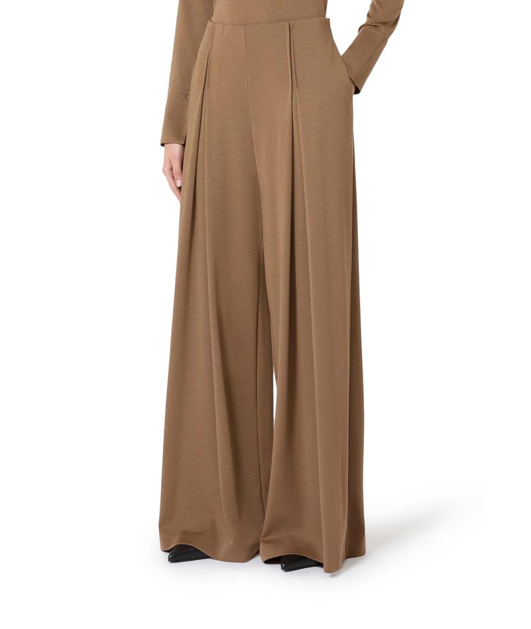 MAX MARA Коричневые шерстяные брюки широкие, фото 3