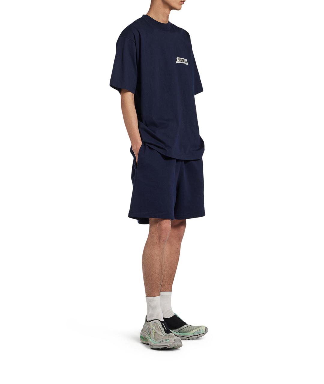 BALENCIAGA Синяя хлопковая футболка, фото 3