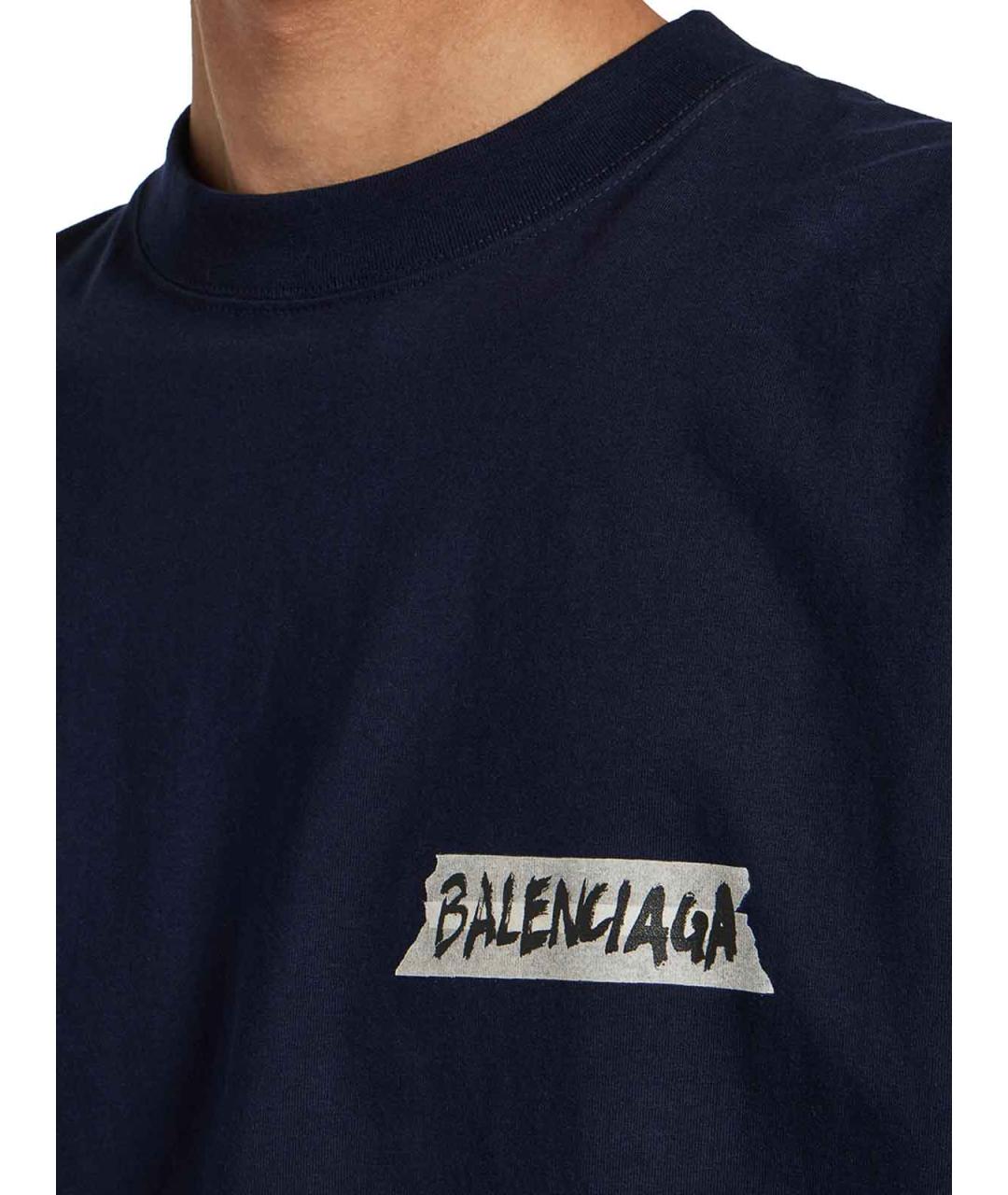 BALENCIAGA Синяя хлопковая футболка, фото 6