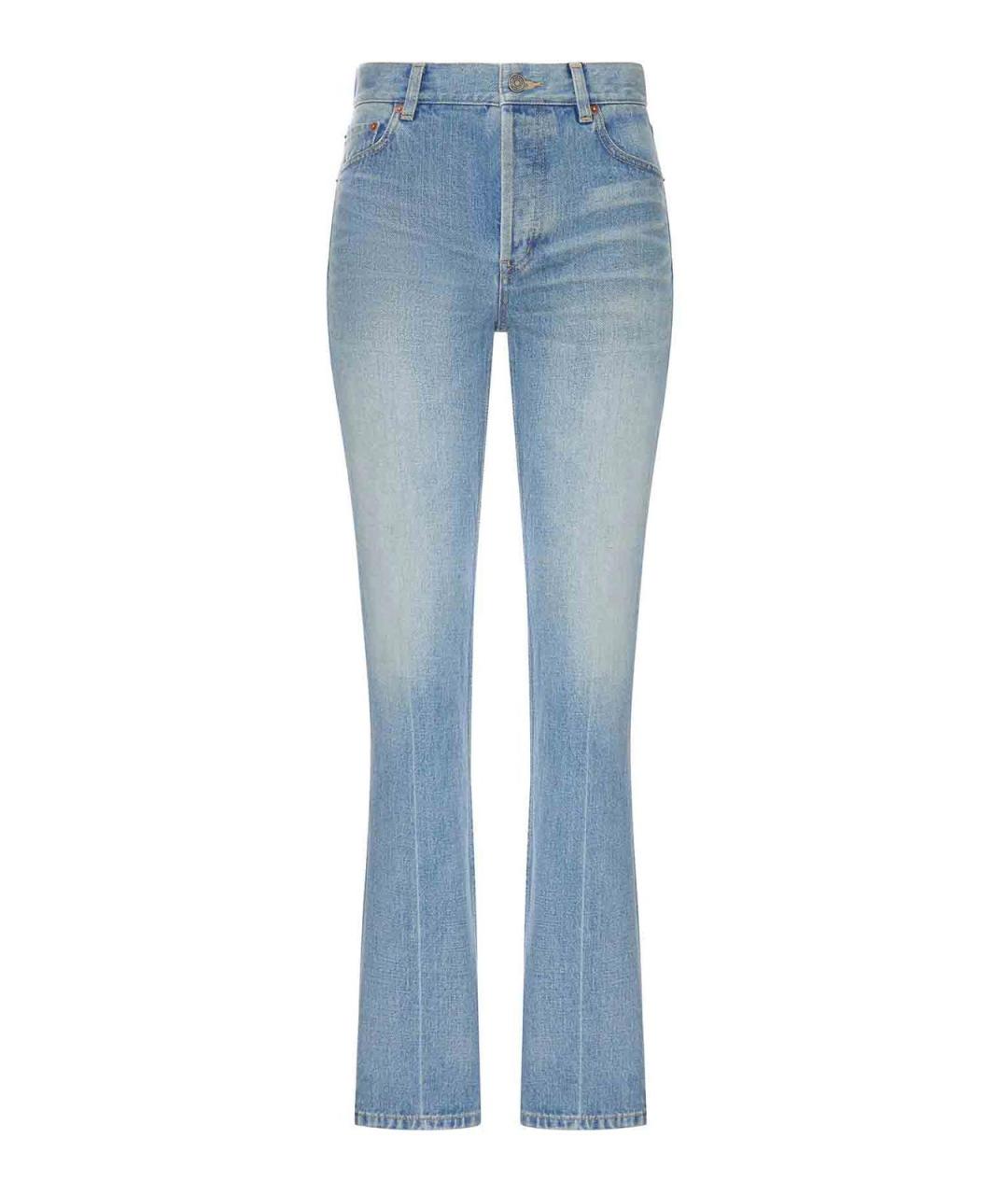 SAINT LAURENT Голубые хлопко-эластановые прямые джинсы, фото 1