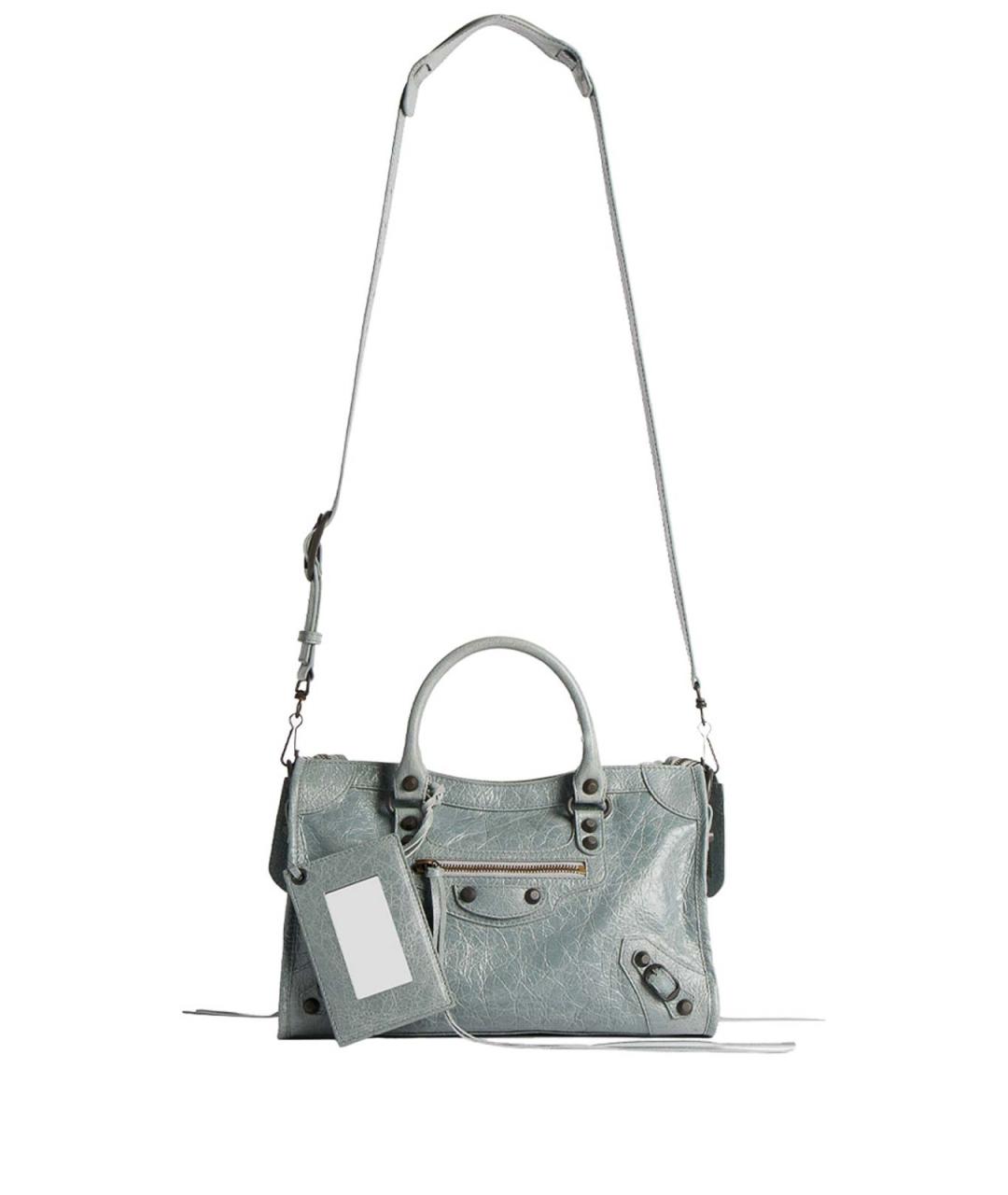 BALENCIAGA Голубая кожаная сумка тоут, фото 5