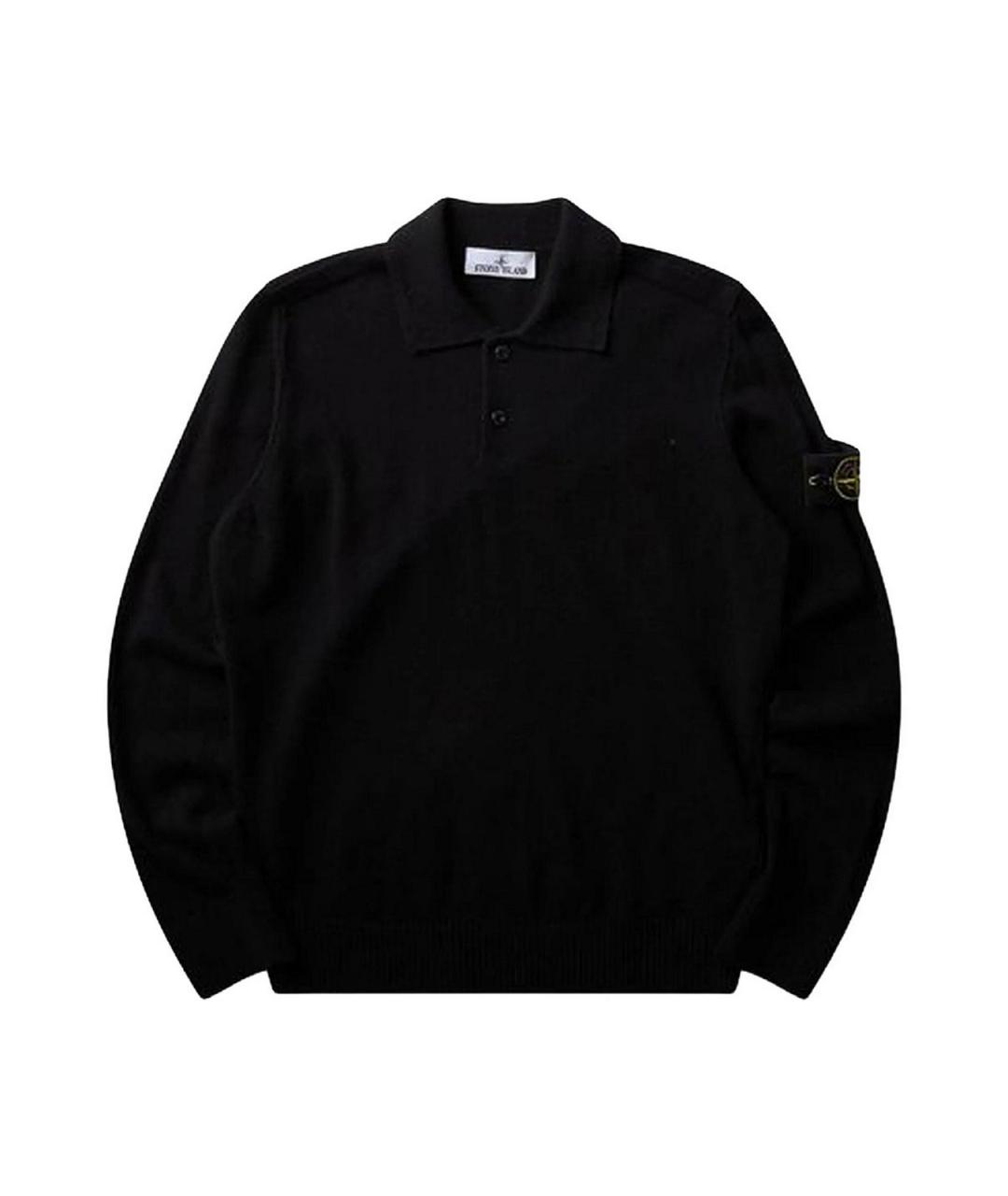 STONE ISLAND Черное шерстяное поло с длинным рукавом, фото 1