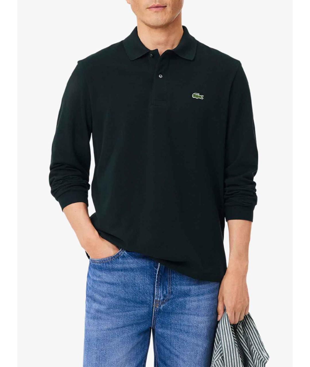 LACOSTE Зеленое хлопковое поло с длинным рукавом, фото 2