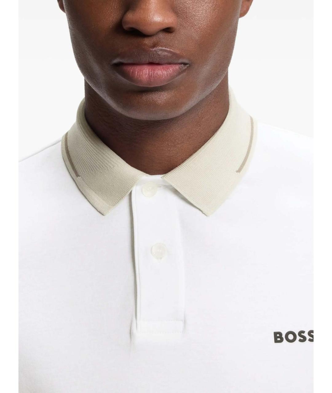 HUGO BOSS Белое хлопковое поло с коротким рукавом, фото 3