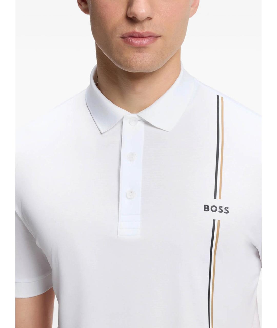 HUGO BOSS Белое хлопко-полиэстеровое поло с коротким рукавом, фото 2