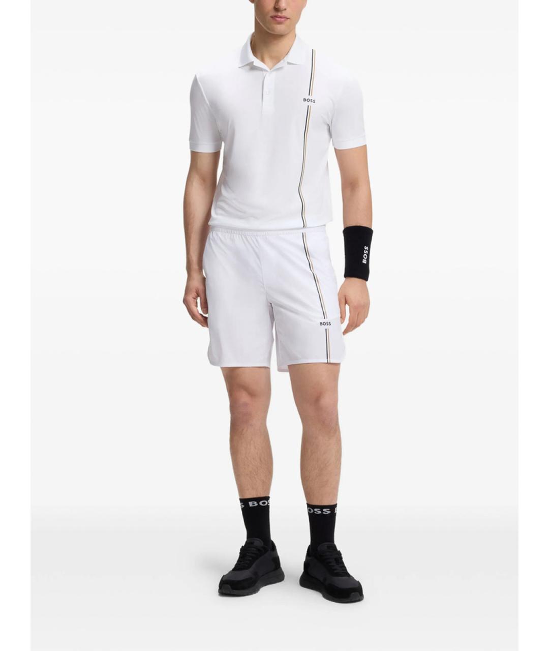 HUGO BOSS Белое хлопко-полиэстеровое поло с коротким рукавом, фото 4