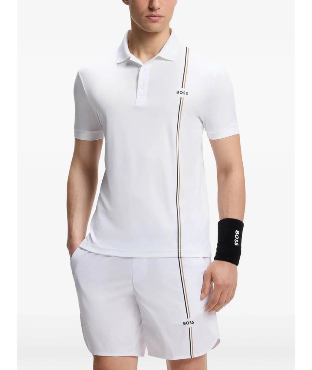 HUGO BOSS Белое хлопко-полиэстеровое поло с коротким рукавом, фото 5