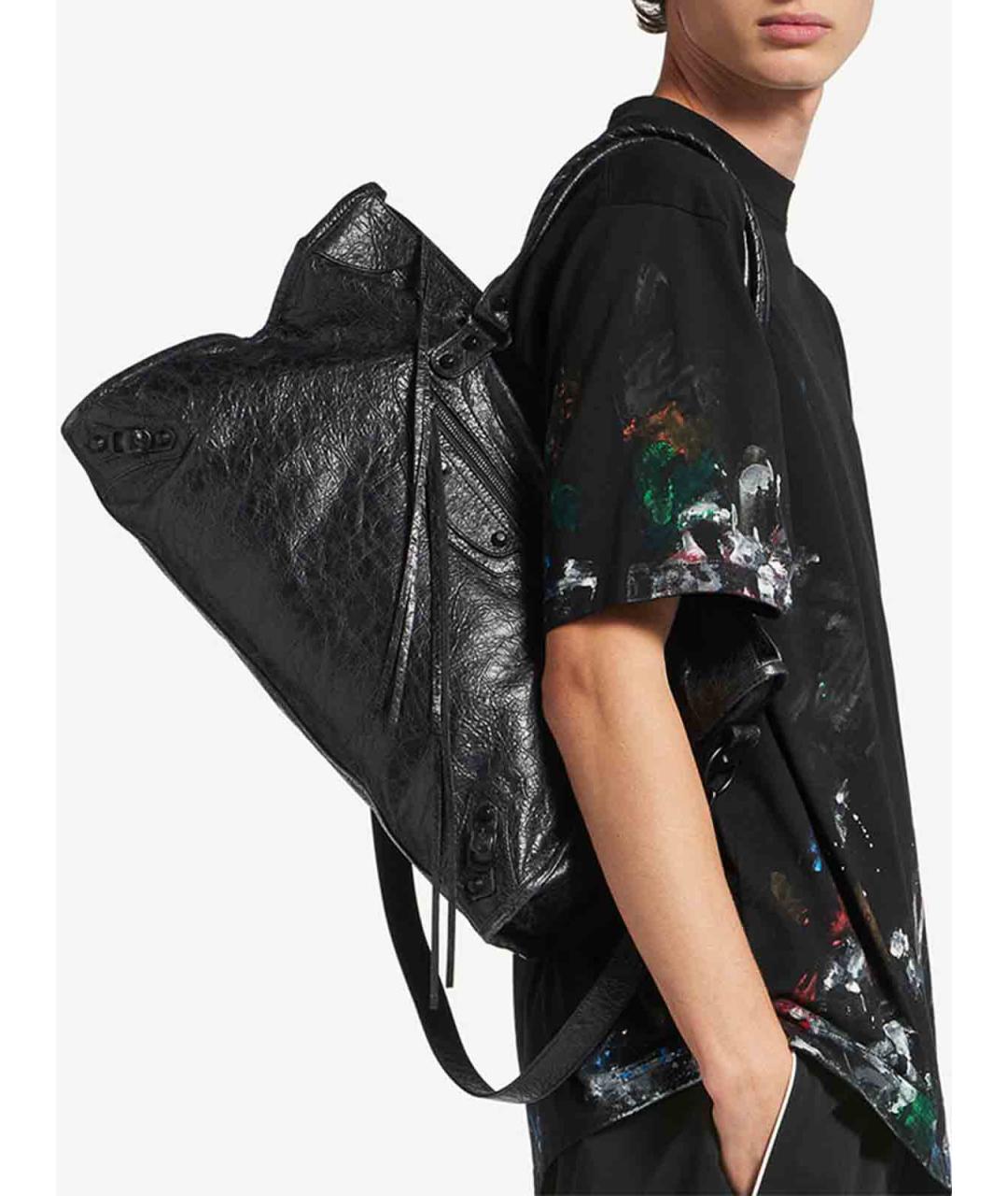 BALENCIAGA Черная кожаная сумка тоут, фото 3