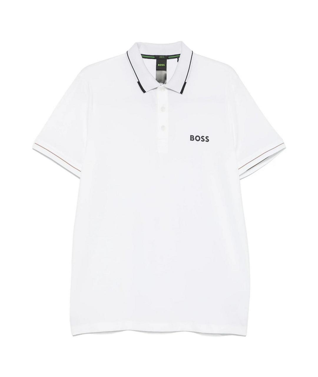 HUGO BOSS Белое хлопко-полиэстеровое поло с коротким рукавом, фото 1