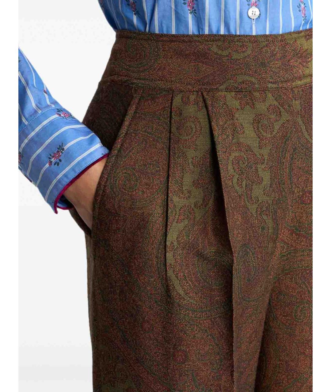 ETRO Коричневые шерстяные прямые брюки, фото 5