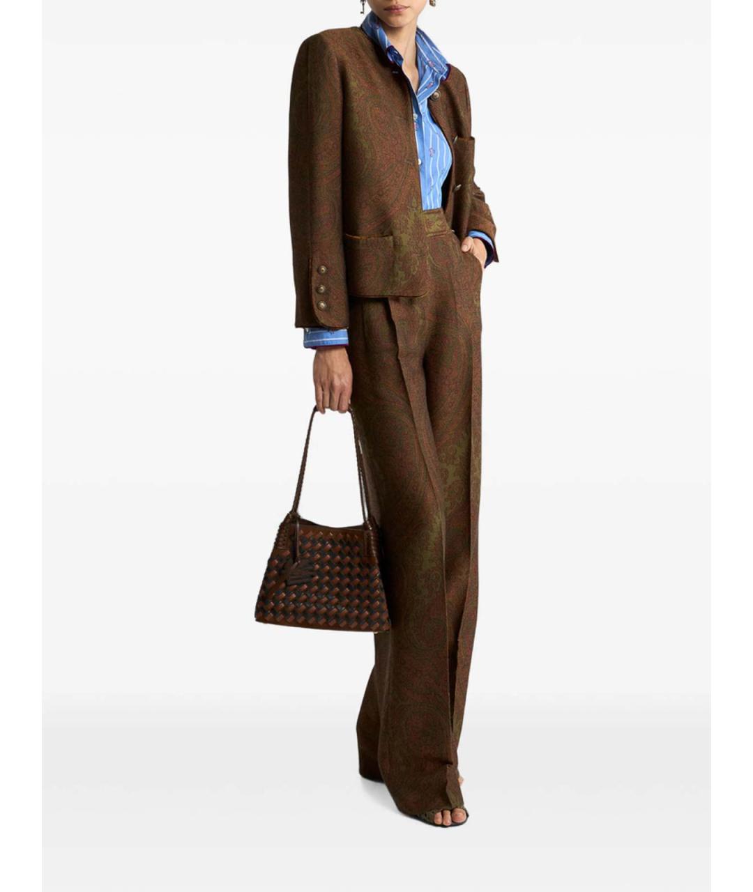 ETRO Коричневые шерстяные прямые брюки, фото 2