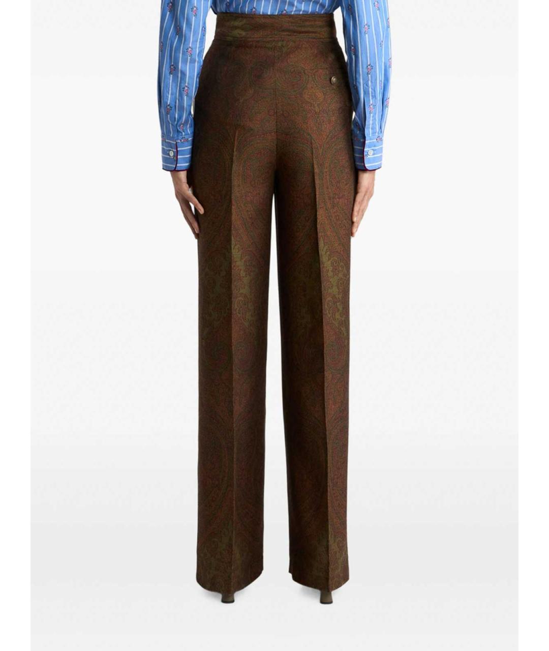 ETRO Коричневые шерстяные прямые брюки, фото 3