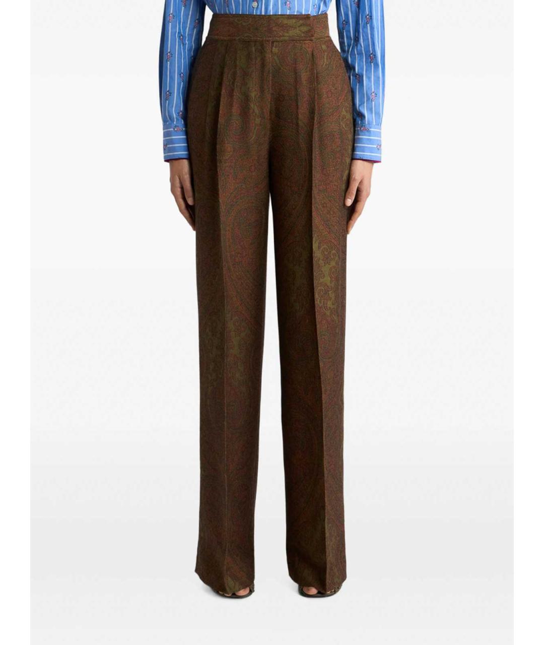 ETRO Коричневые шерстяные прямые брюки, фото 4