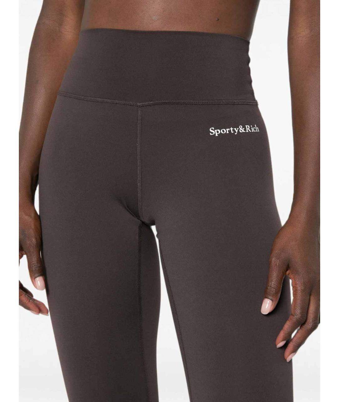 SPORTY AND RICH Коричневые полиамидовые леггинсы и велосипедки, фото 2