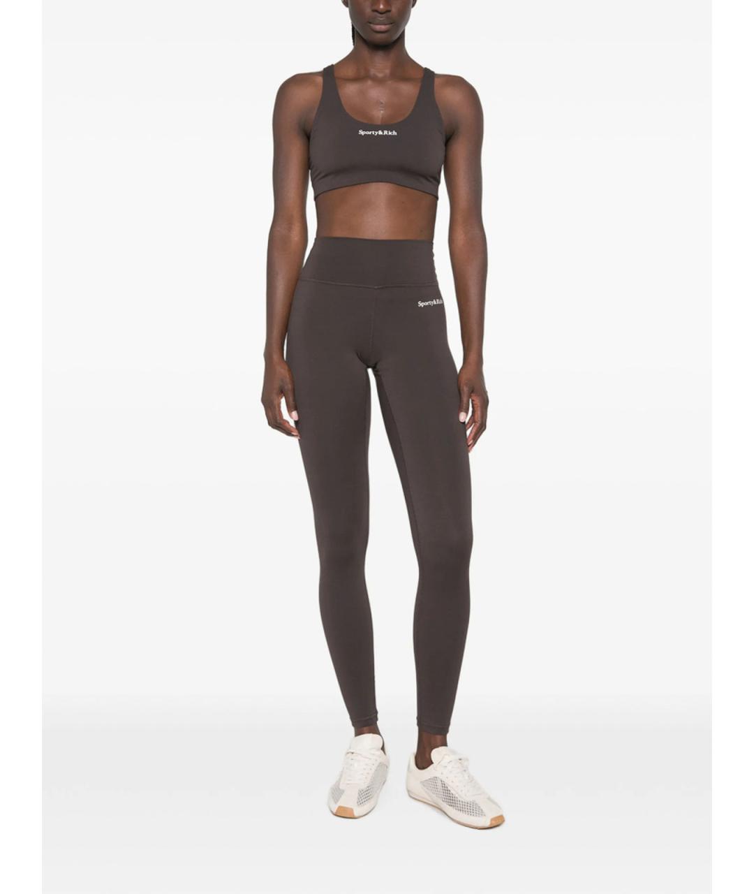 SPORTY AND RICH Коричневые полиамидовые леггинсы и велосипедки, фото 4