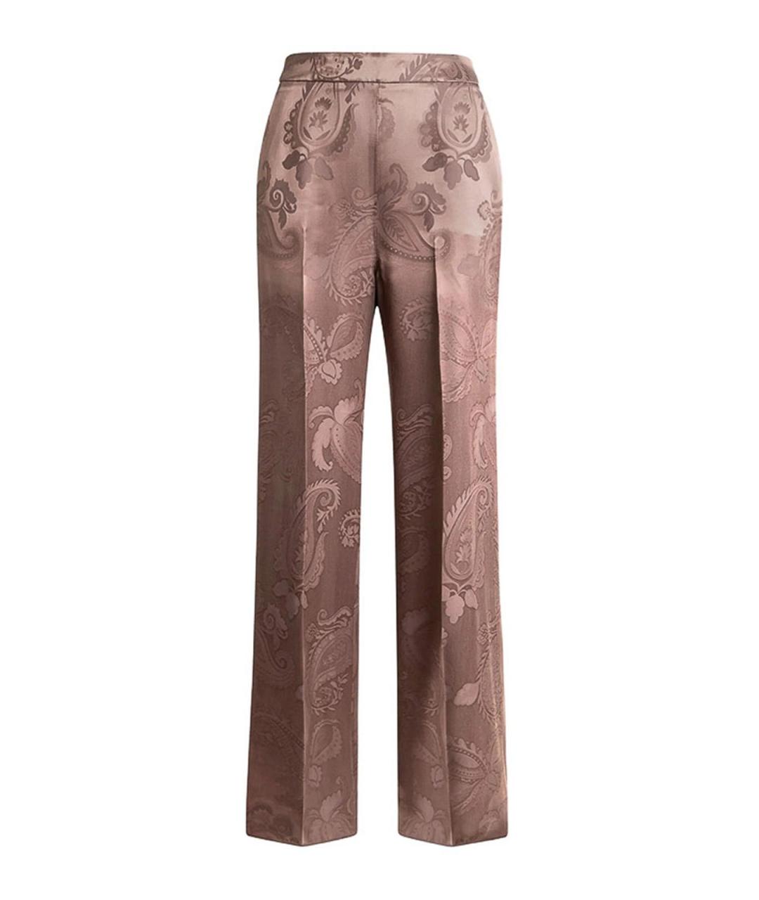 ETRO Коричневые шелковые прямые брюки, фото 1