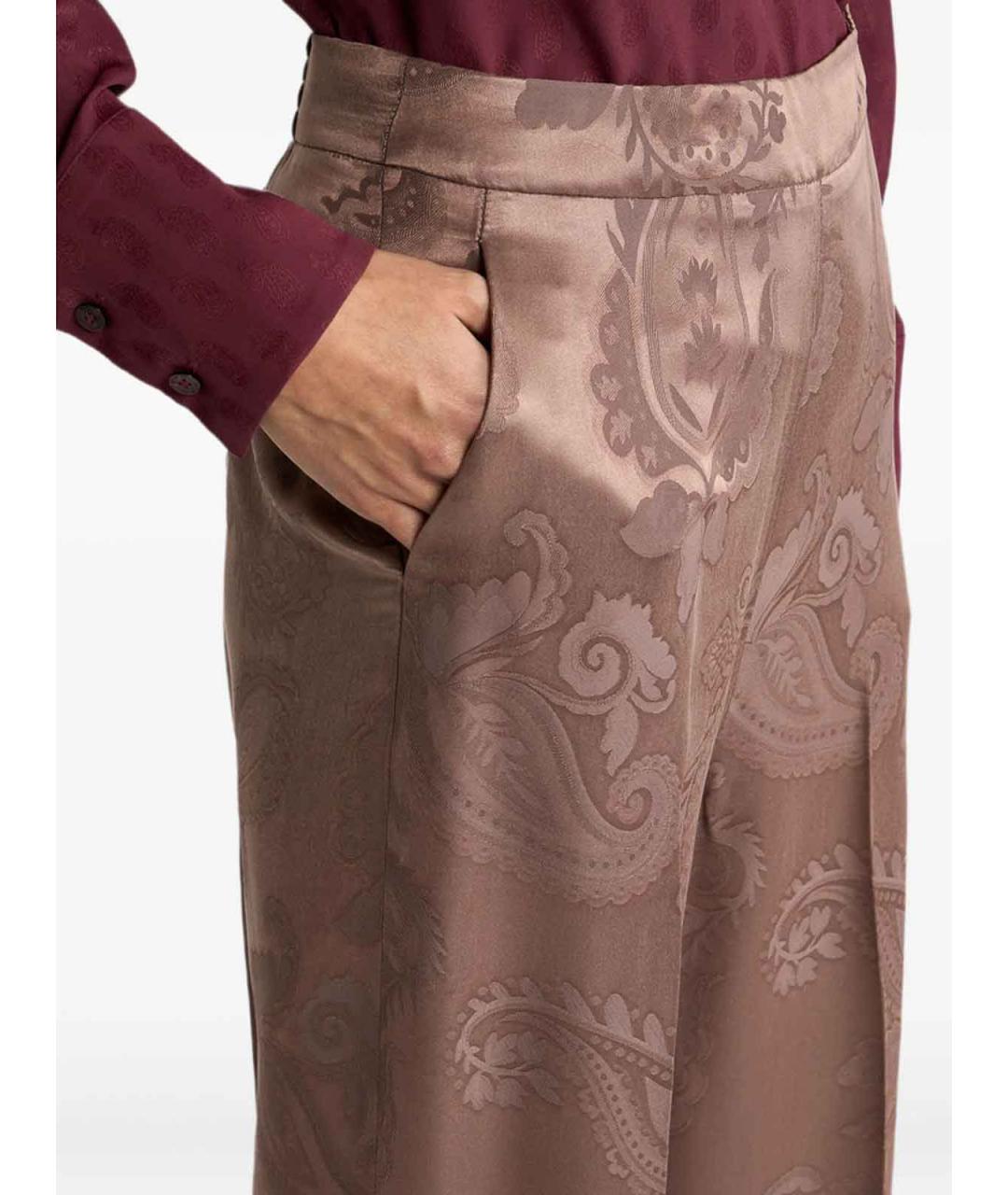 ETRO Коричневые шелковые прямые брюки, фото 2