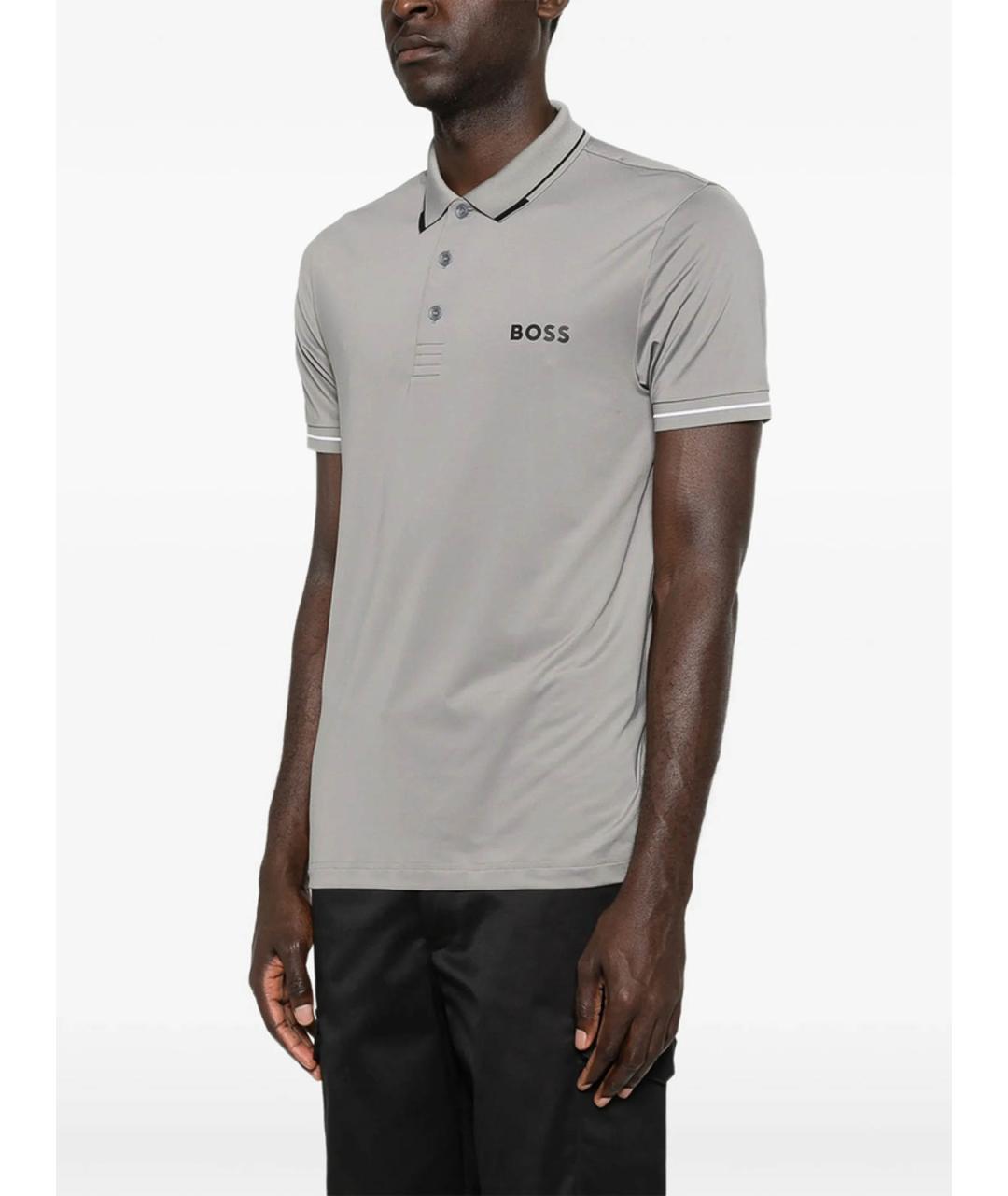 HUGO BOSS Серое хлопко-полиэстеровое поло с коротким рукавом, фото 5