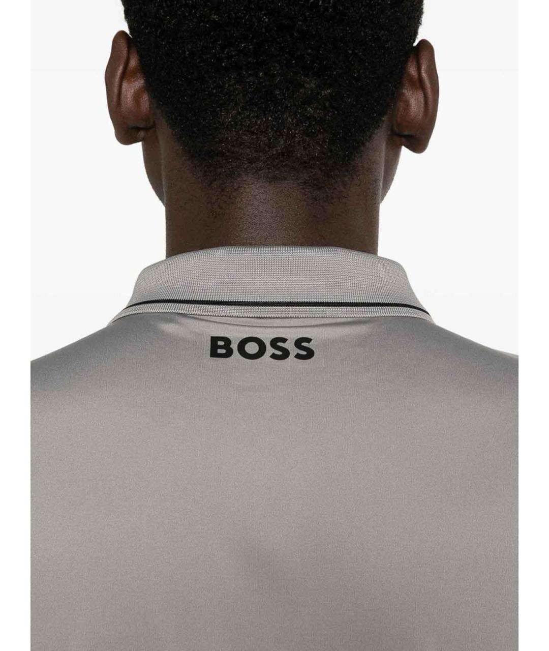 HUGO BOSS Серое хлопко-полиэстеровое поло с коротким рукавом, фото 4
