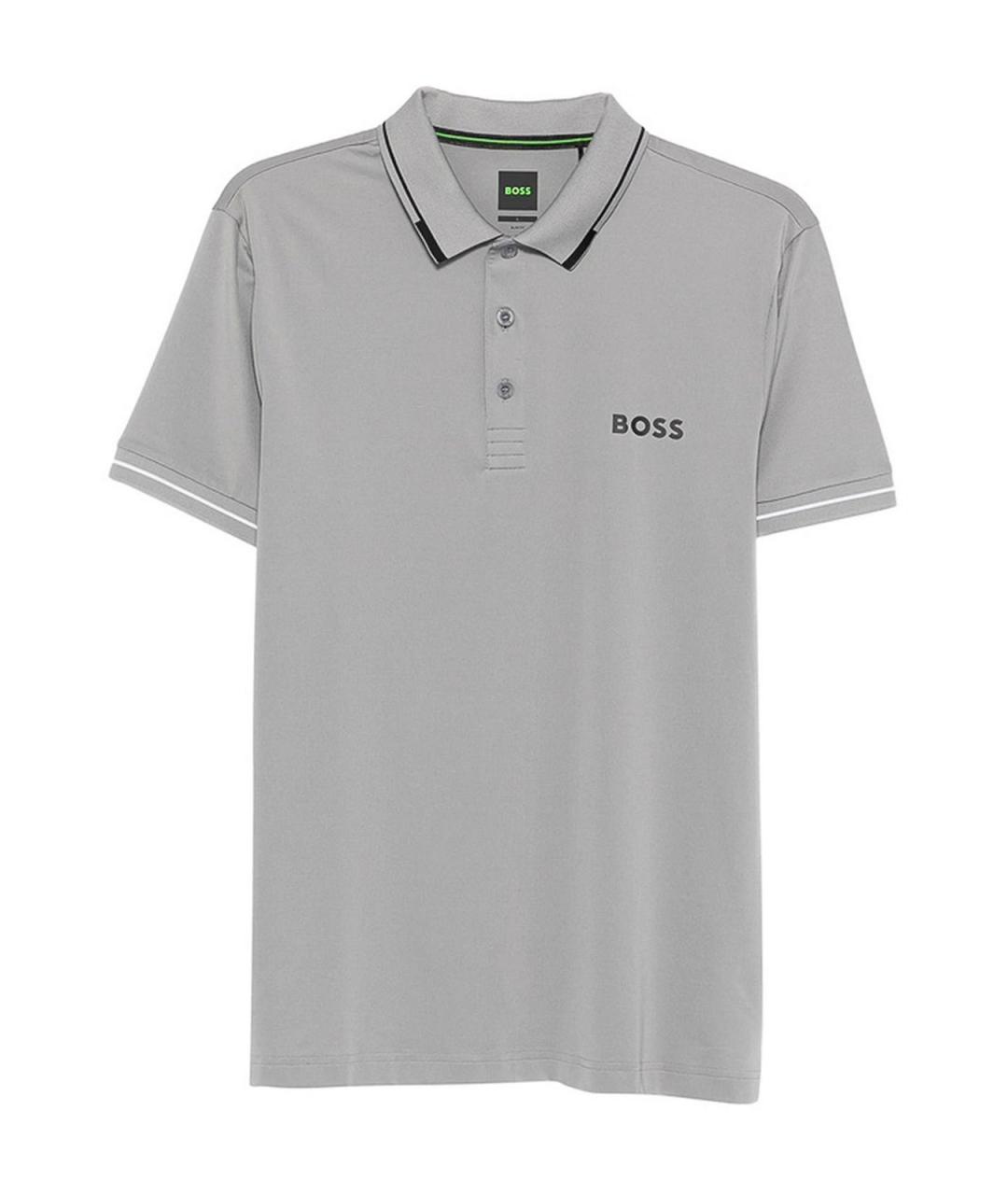 HUGO BOSS Серое хлопко-полиэстеровое поло с коротким рукавом, фото 1