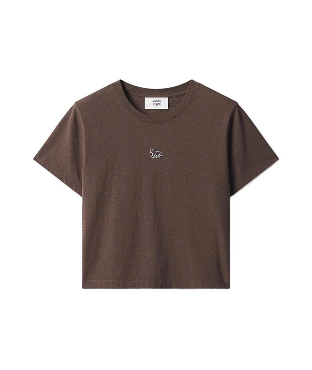 MAISON KITSUNE Коричневая хлопковая футболка, фото 1