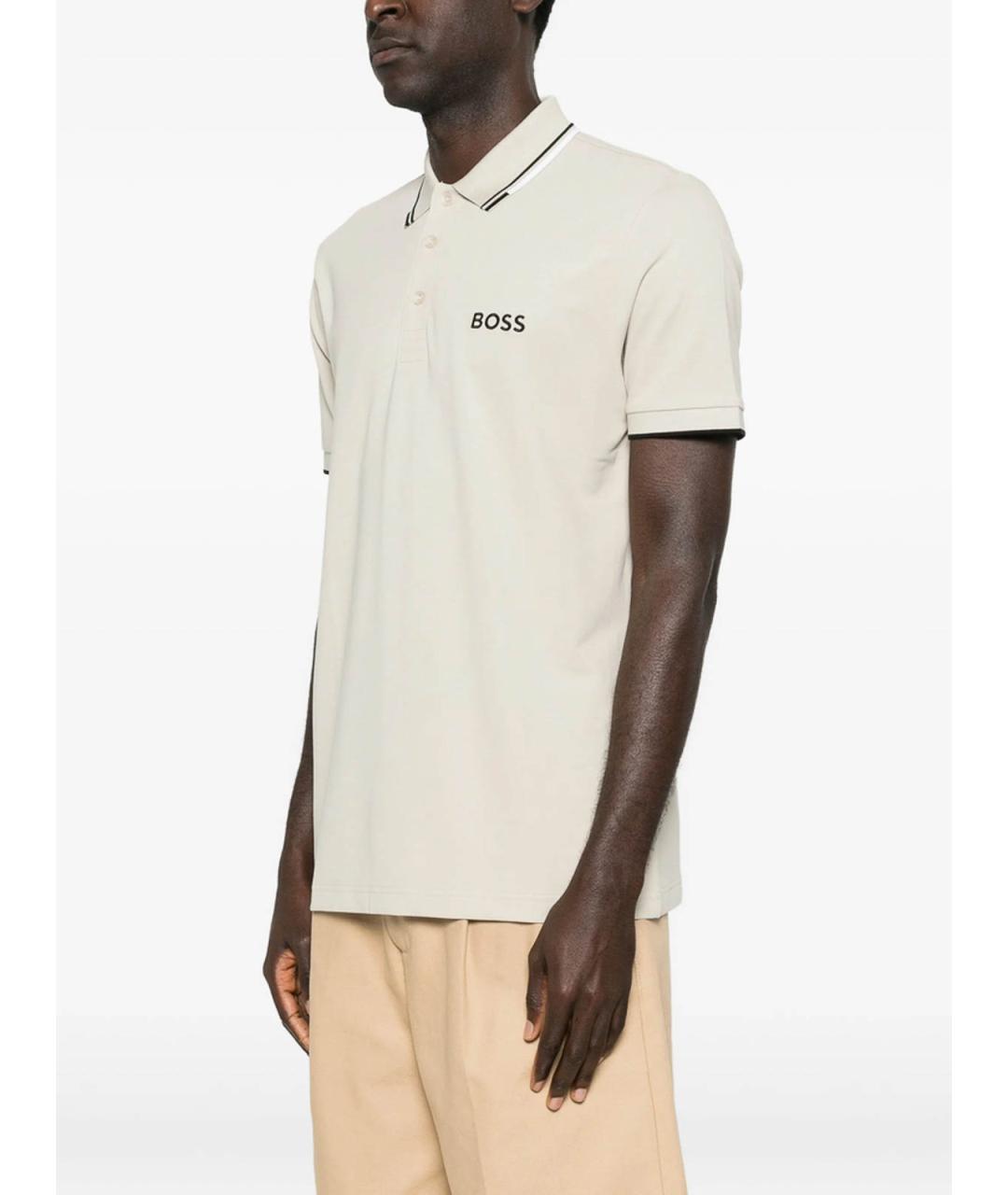HUGO BOSS Бежевое хлопковое поло с коротким рукавом, фото 2