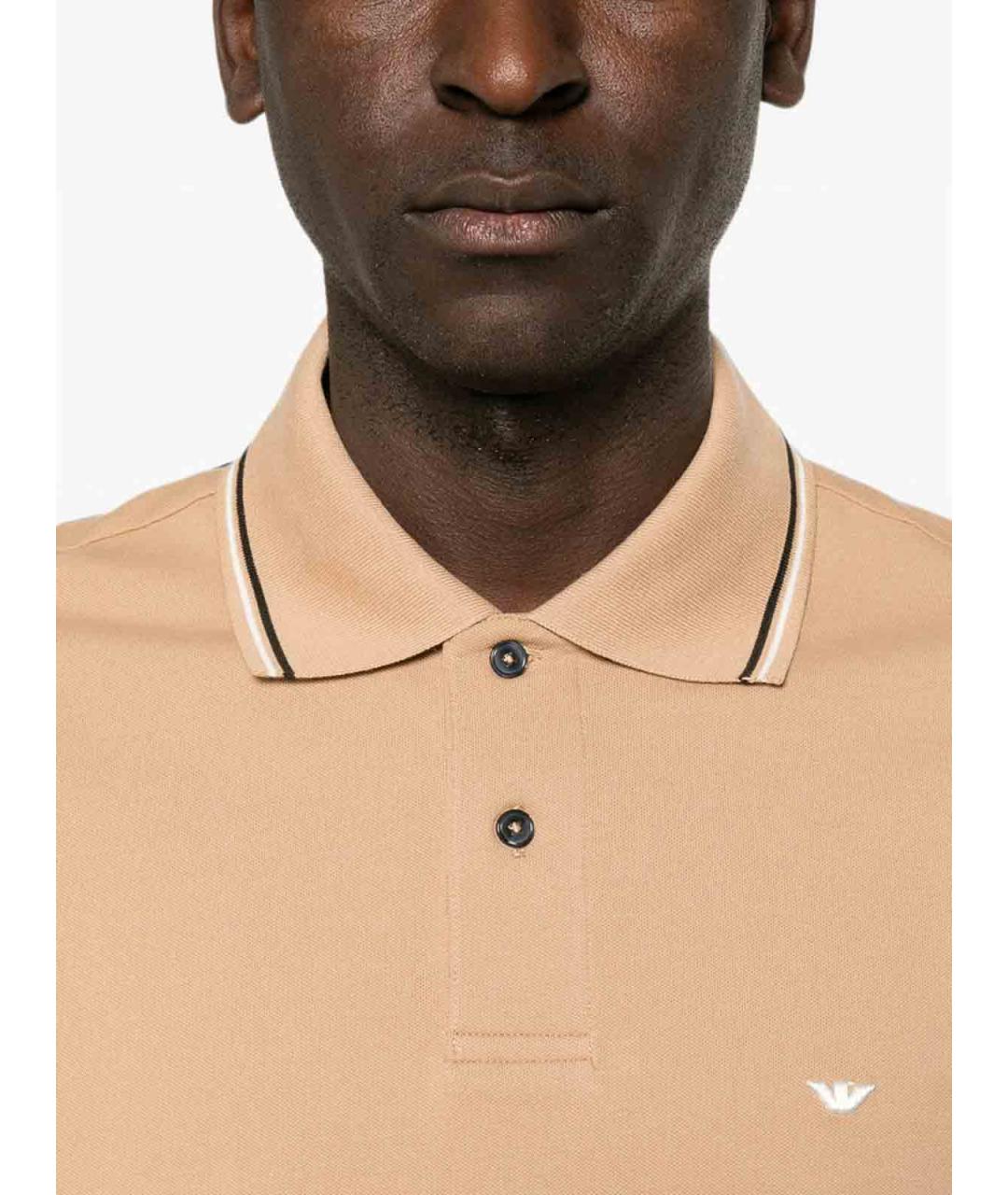 EMPORIO ARMANI Бежевое хлопковое поло с коротким рукавом, фото 5