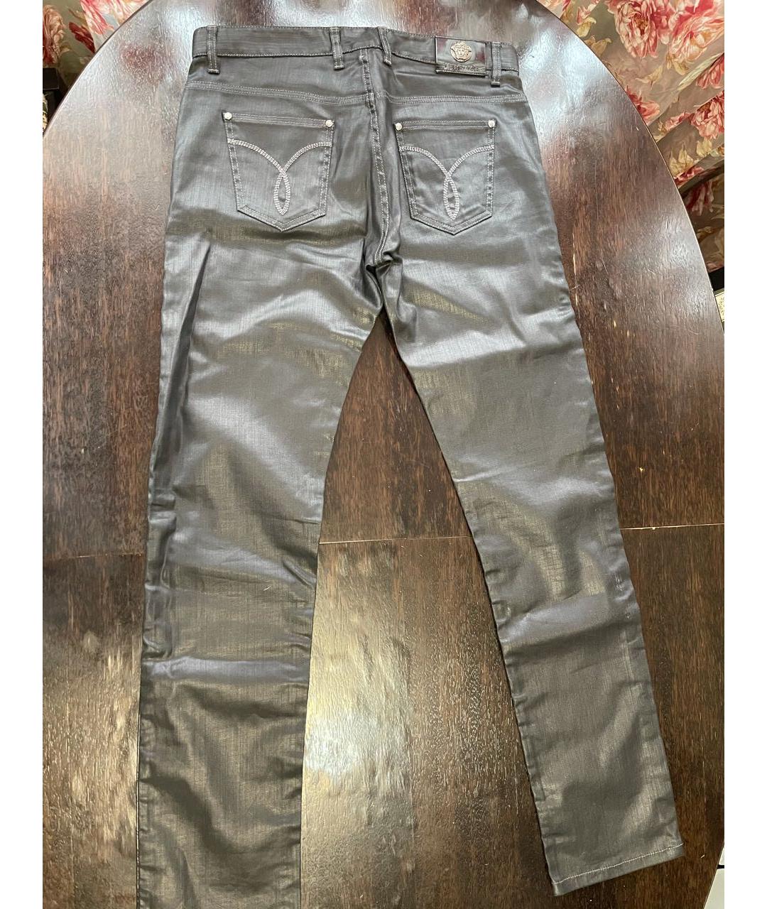 VERSACE Черные хлопко-эластановые прямые джинсы, фото 2