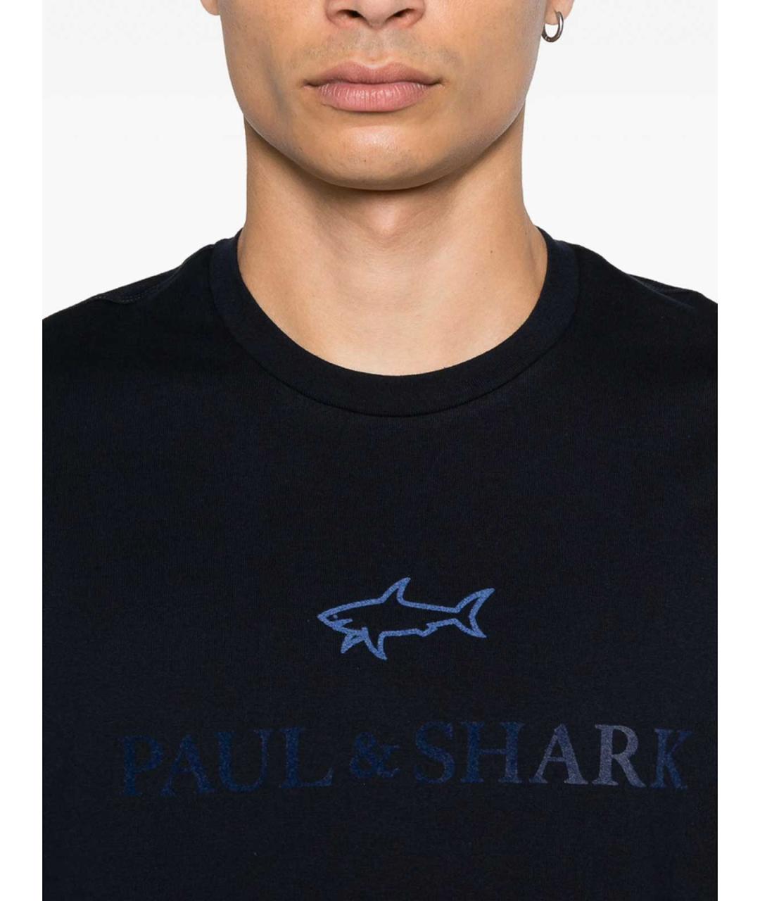 PAUL & SHARK Темно-синяя хлопковая футболка, фото 3