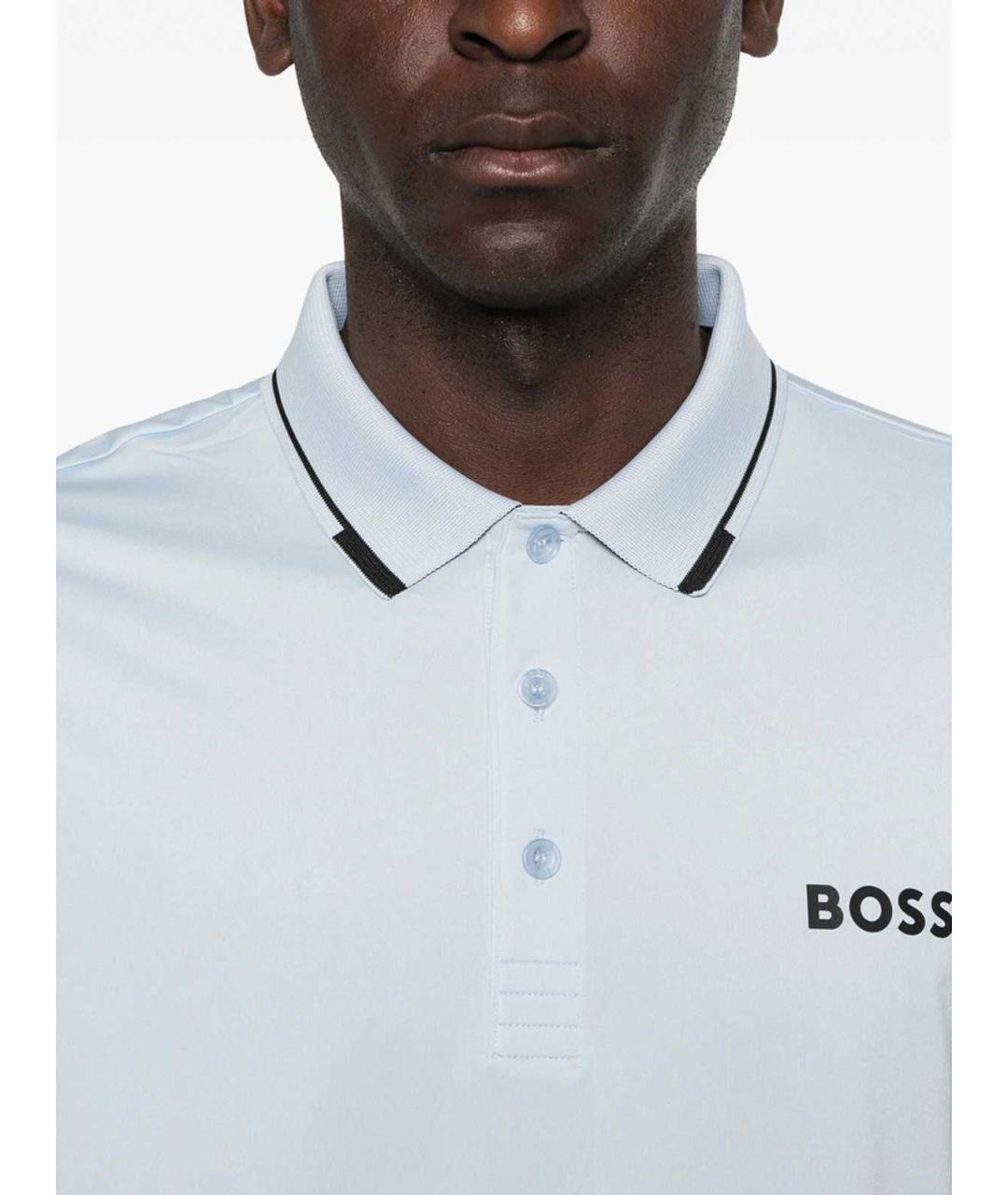 HUGO BOSS Голубое хлопковое поло с коротким рукавом, фото 2
