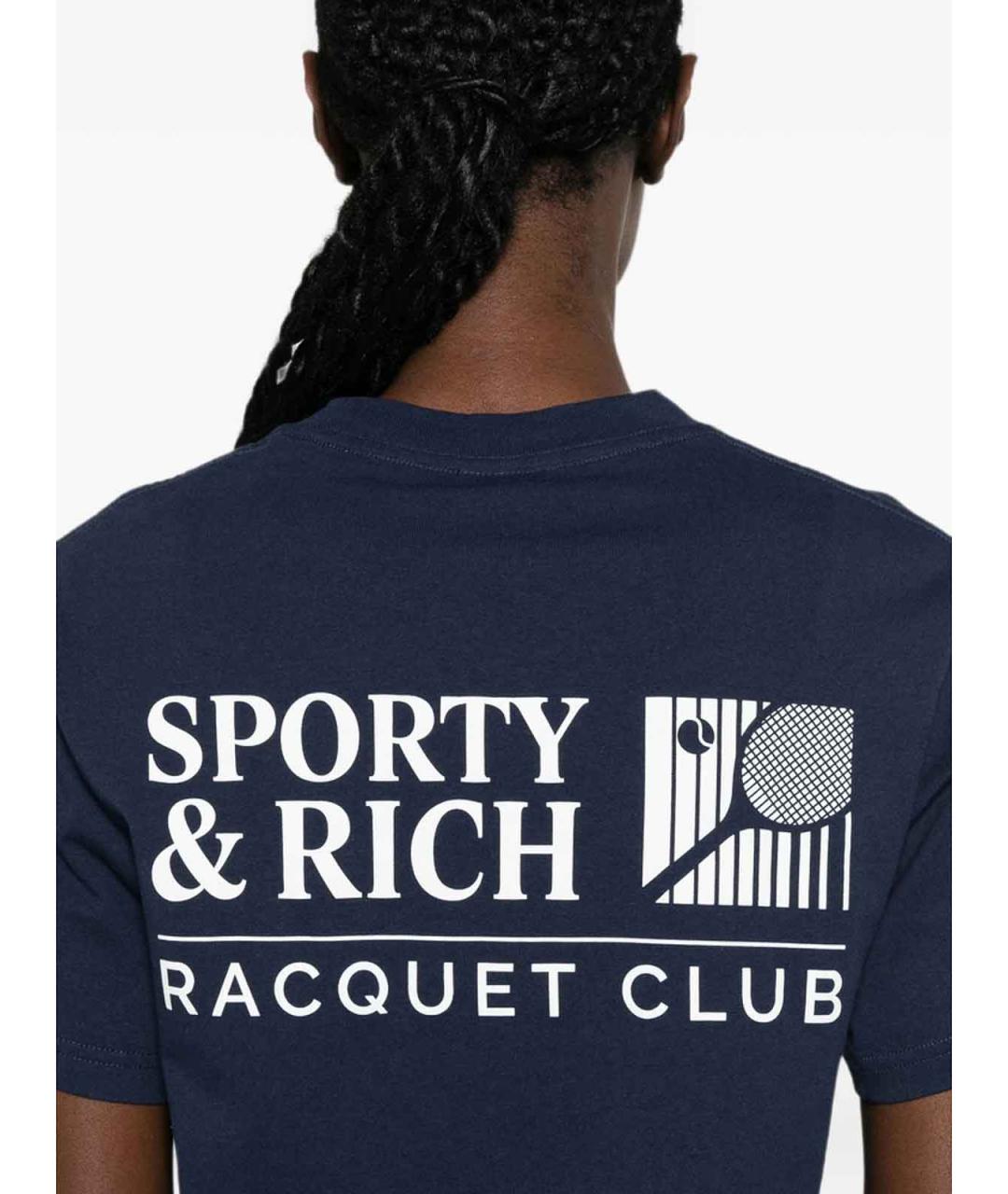 SPORTY AND RICH Темно-синяя хлопковая футболка, фото 2
