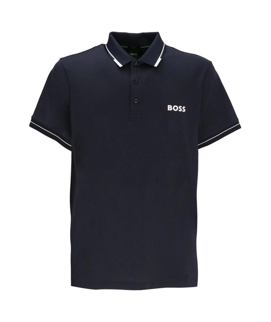 HUGO BOSS Темно-синее хлопковое поло с коротким рукавом, фото 1