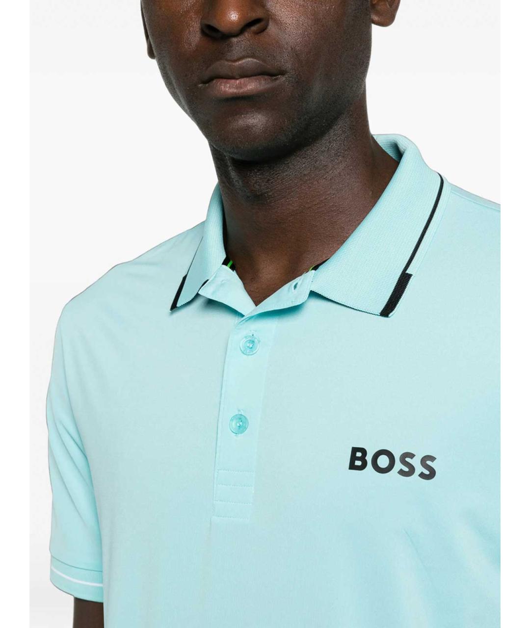 HUGO BOSS Голубое поло с коротким рукавом, фото 4