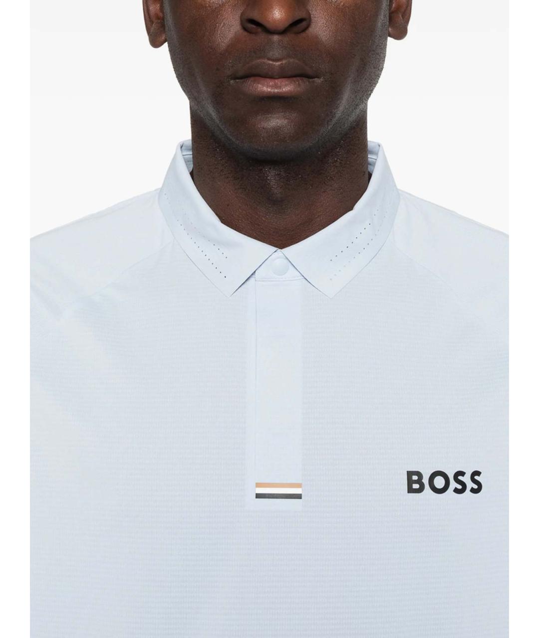 HUGO BOSS Голубое хлопковое поло с коротким рукавом, фото 3
